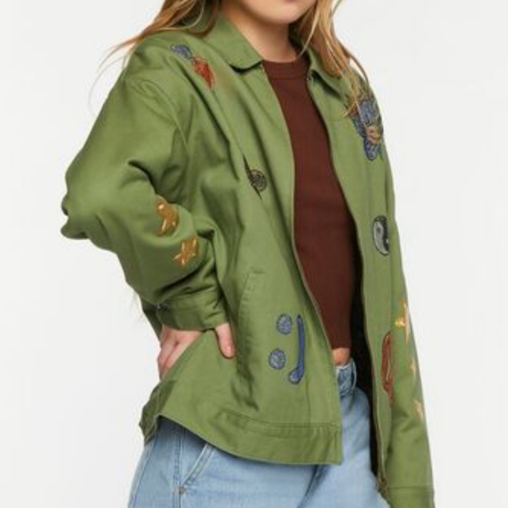 Rhinestone Patch Graphic Zip Front Jacket - image 3